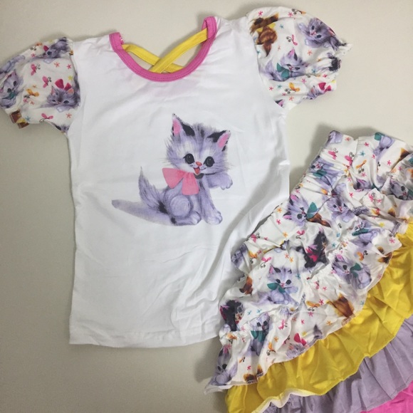 Kitty cat cute ruffle skirt with a top tee - Picture 3 of 8